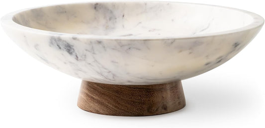 Marble Bowl with Acacia Pedestal
